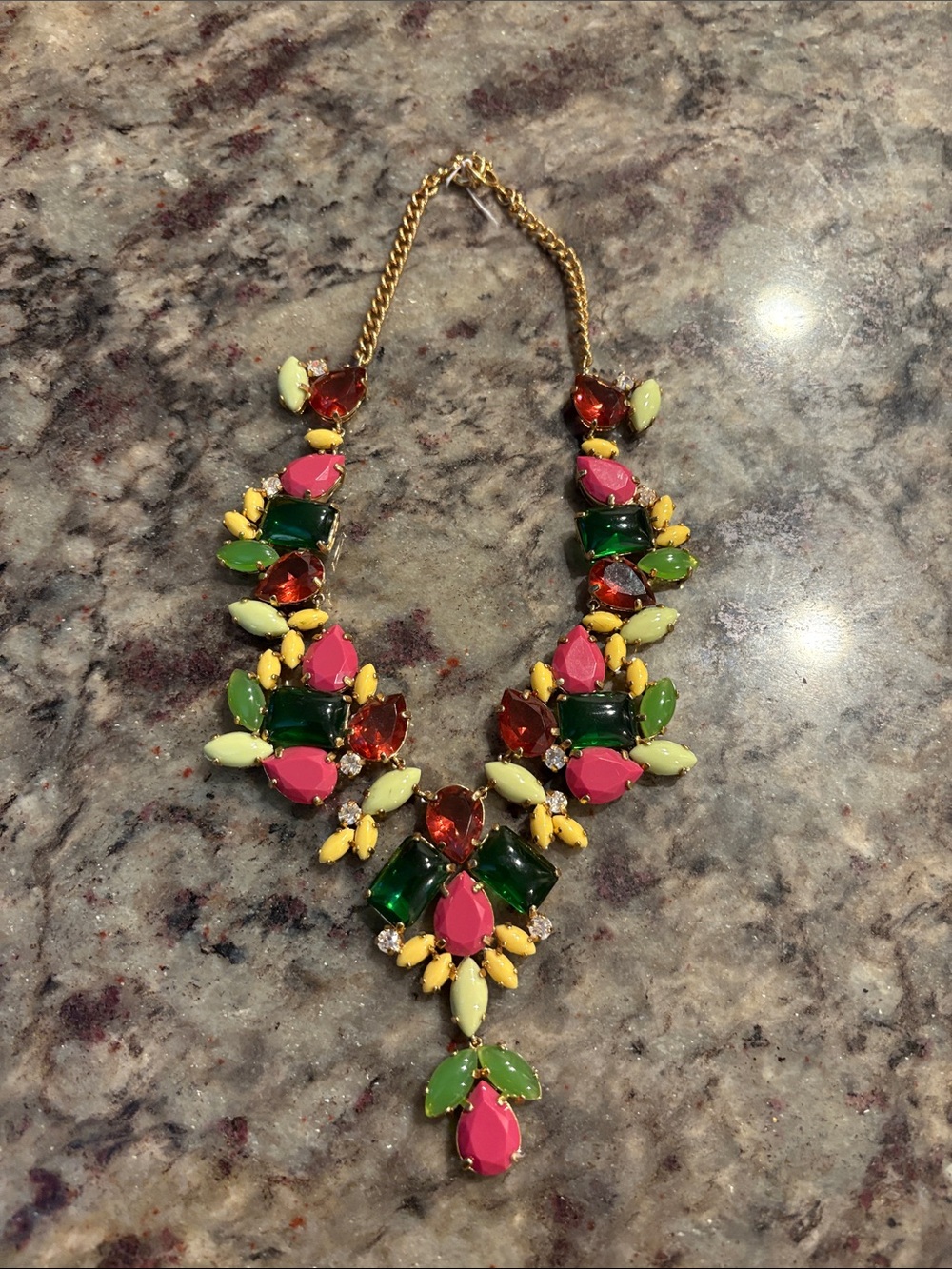 Talbots Multicolor Gemstone Bib Necklace - Pink, Green & Yellow